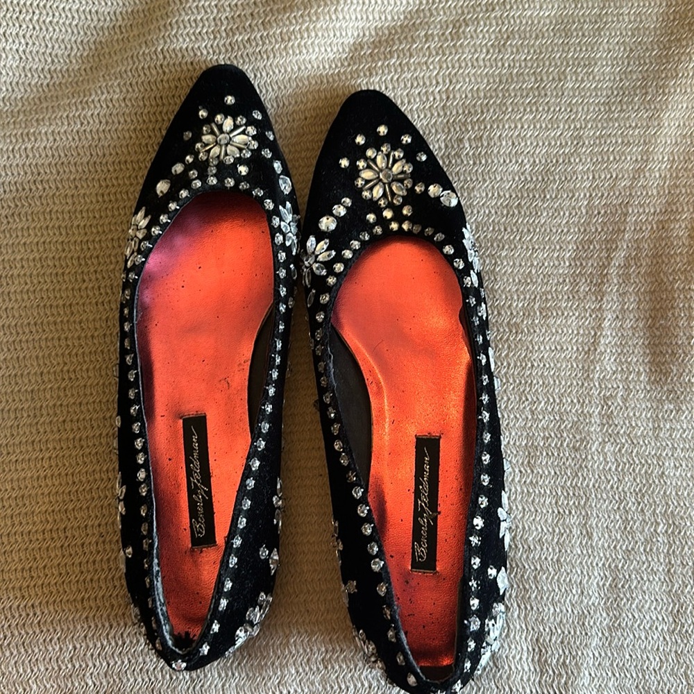 Beverly Feldman Sparkly Black Velvet Flats